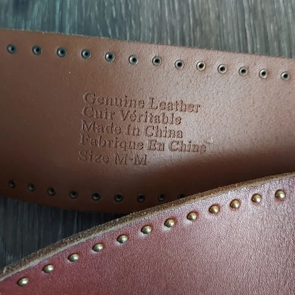 Studded Brown Leather Belt Medium